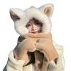 Winter female cute fox ear hat double layer thickened scarf hat gloves three-piece warm plush pullover hat