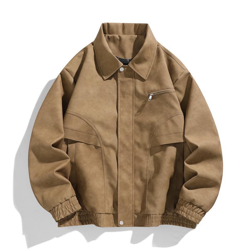Plus Size Men's Retro Leather Jacket: Trendy Casual Lapel Coat for Spring/Autumn 2025