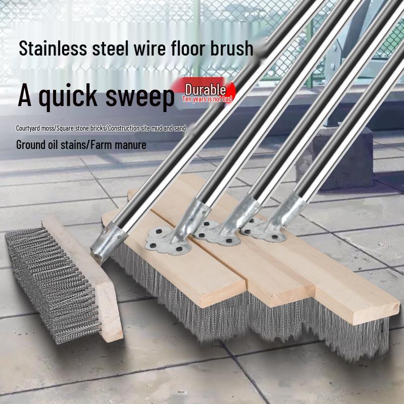 Perie de sârmă din oțel inoxidabil cu mâner lung pentru pardoseli din ciment - Perie de fier cu peri duri pentru îndepărtarea mușchiului