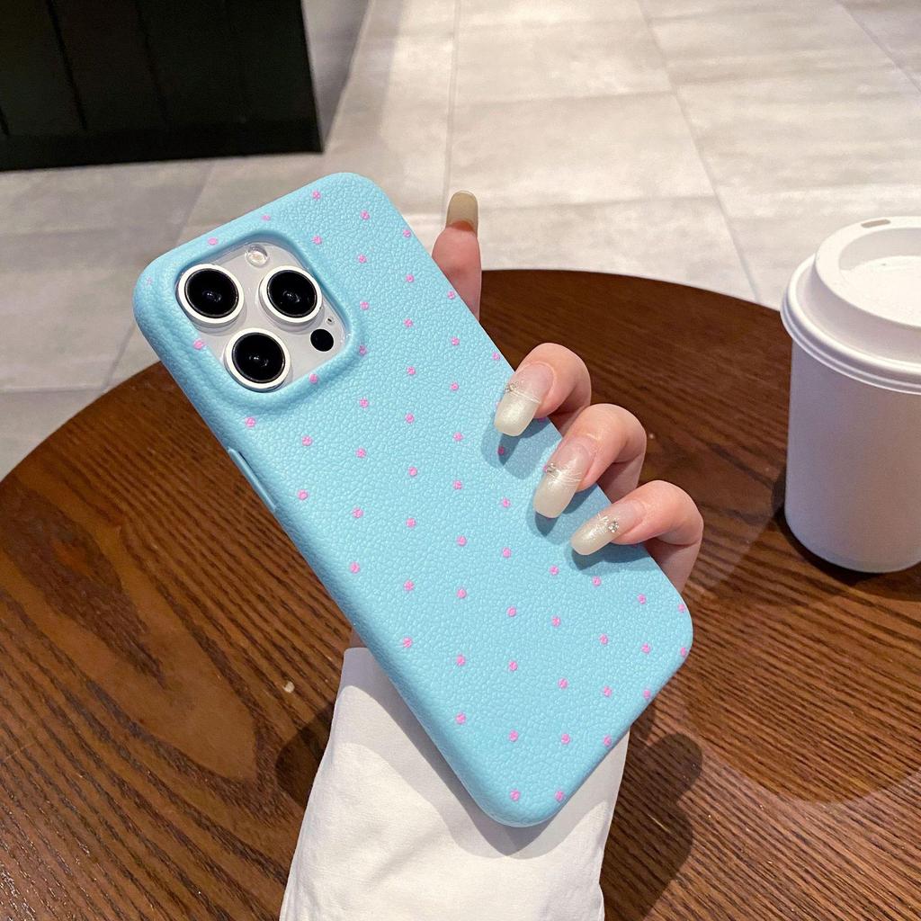 Polka Dot Leather Texture Full Coverage Soft Shell Case for iPhone 12/13/15/16 Pro/Max