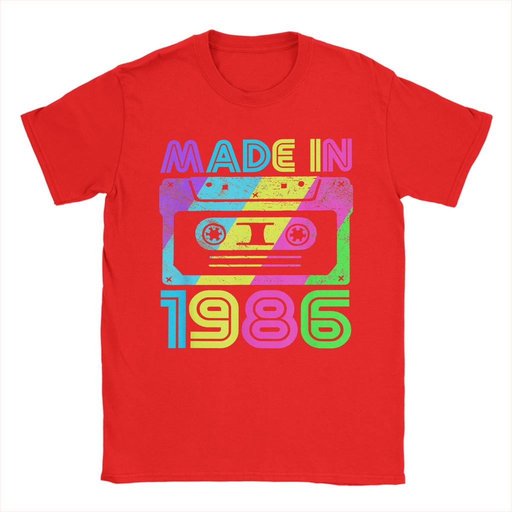Made In 1986 Cassette Birthday 80s T Shirts Mens Pure Cotton Cool TShirt Round Neck Tee Shirt Short Sleeve Clothes Summer