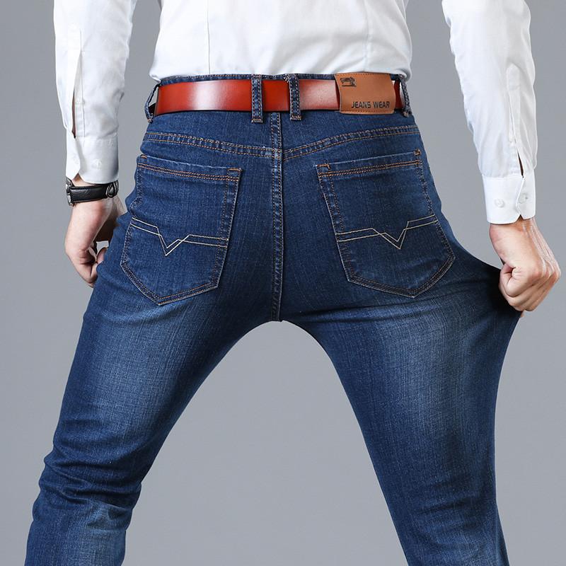 Men's Straight-Leg Slim-Fit Jeans Youthful and Trendy Mid-Rise Fashionable Men's Long Trousers