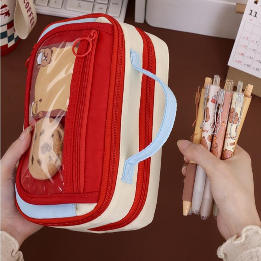 Zipper Pencil Bag Multi Layers Makeup Bag Kawaii Stationery Storage Bag  Office Supplies