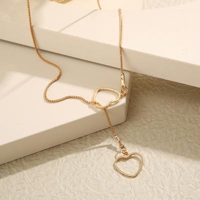 Metal Style Gold Color Love Heart Pendant Necklace Fashionable Simple Charm Y Lariat Necklaces for Women Boho Minimalist Jewelry