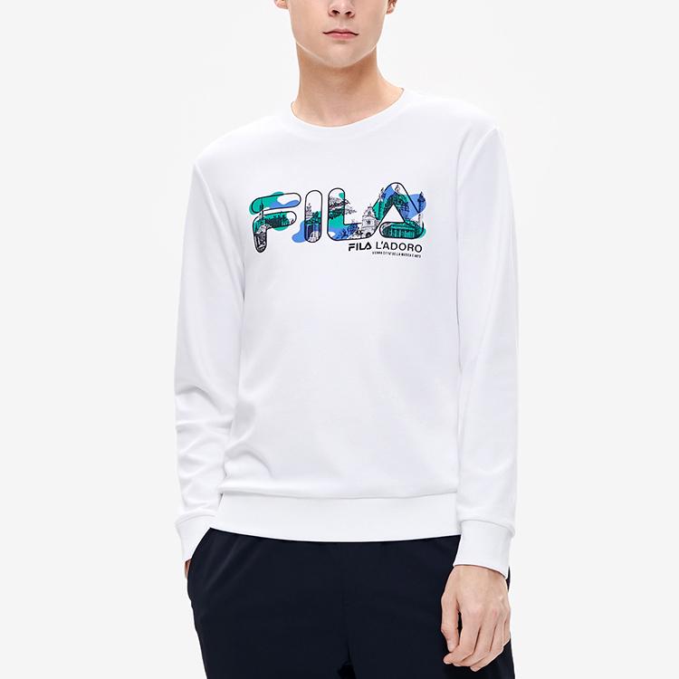 Fila Classic Cotton Crew Neck Logo Pullover Sweatshirt Men Sweatshirt Standard-White F11M238204FWT
