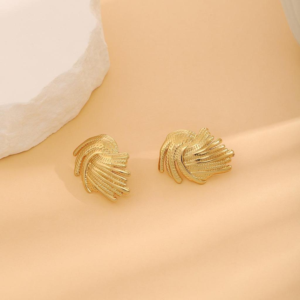 High-End Metal Heart Butterfly Flower Earrings with Exaggerated Pleated Texture