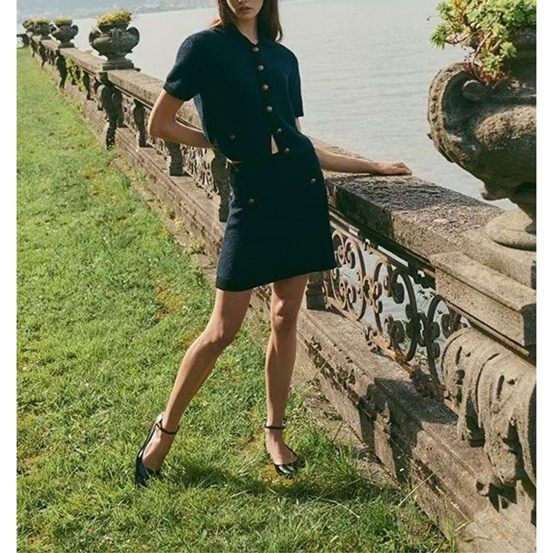 MD Classic Style Golden Button Decoration Knitting Cardigan 5690535 Mini Skirt A- Line Skirt 5217535
