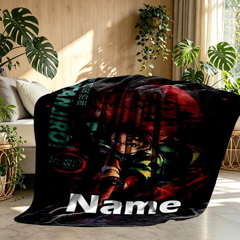 Custom Name Personalized Demon Slayer Print Blanket, Home Decor, Bedroom, Sofa, Camping, Couch, Gifts for Birthday Christmas