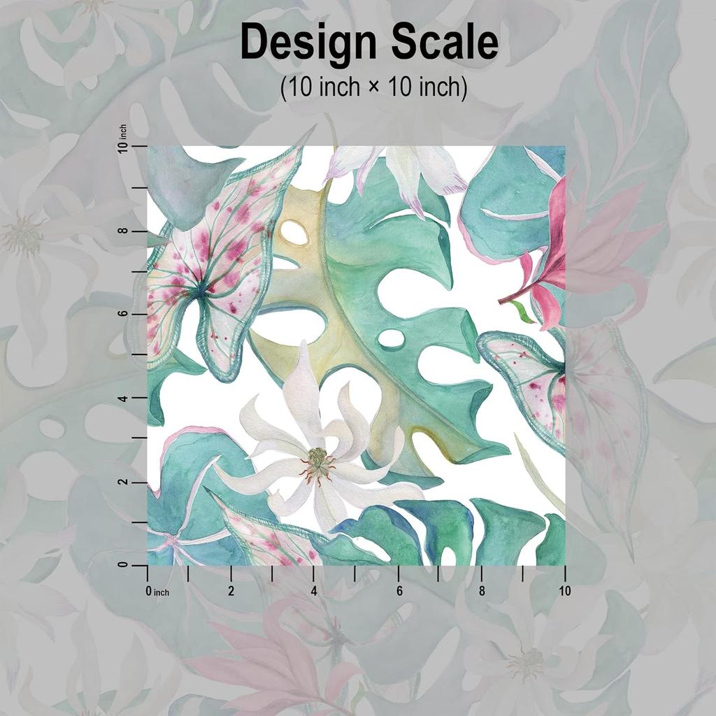 Blooming Wall DPYA26 Tropical Leaves and Flower In Elegant Color Match Peel and Stick Wallpaper Self-Adhesive Prepasted Wallpaper Wall Mural