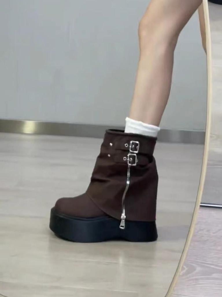 Fashion trouser design short boots Korean versatile small 8cm heightening thick-soled Martin boots female explosion Maillard