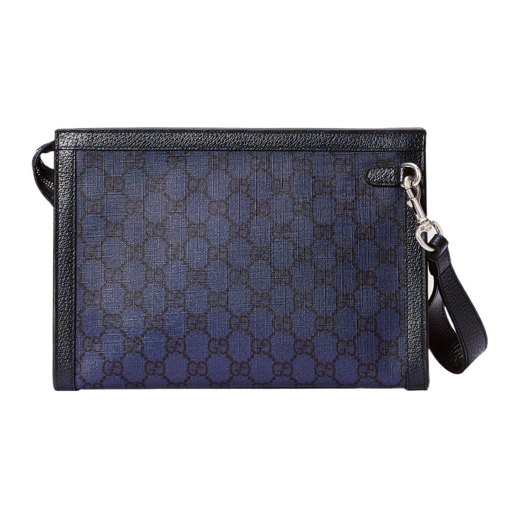 Gucci GG Monogramm Canvas Lederbesatz Reißverschluss Tasche Handgelenk-Clutch In Blau Für Unisex Tägliche Nutzung