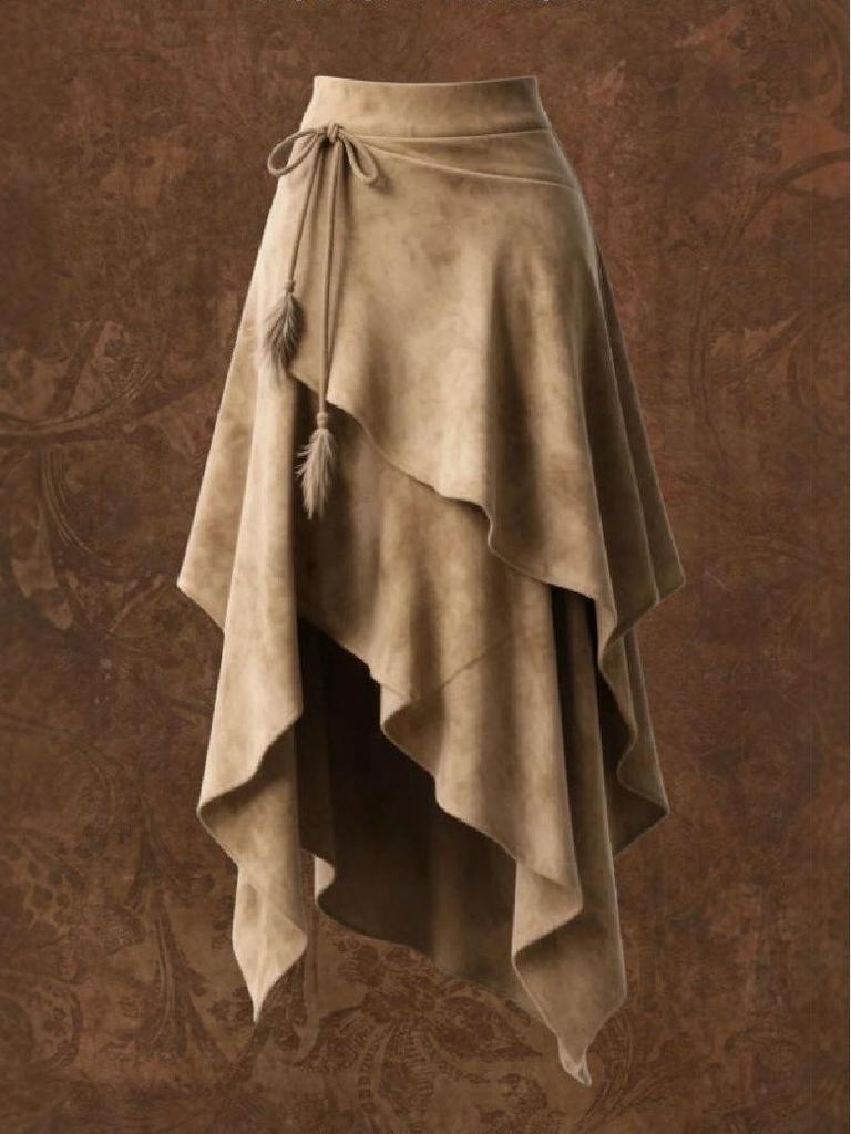 2025 Retro Women's High Waist Suede Midi Skirt