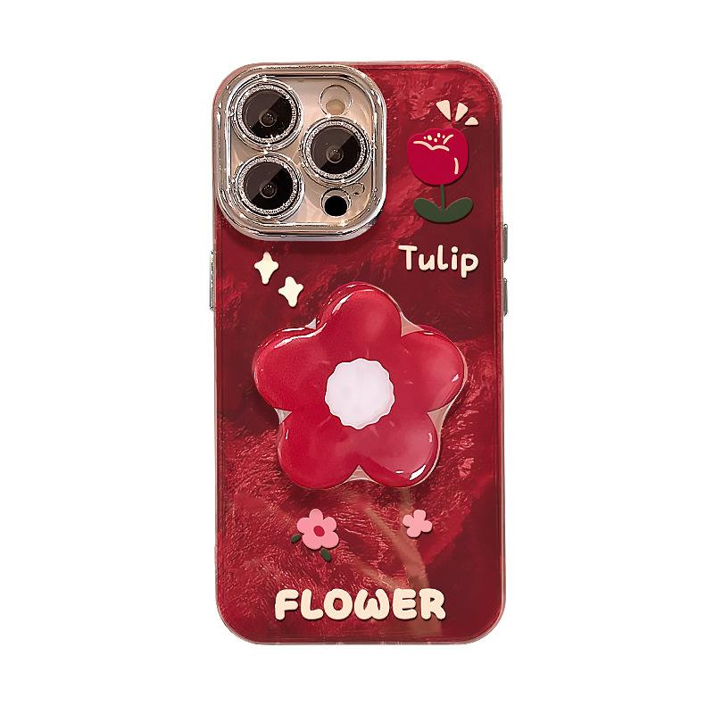 Flower bracket lanyard suitable for Apple 17air mobile phone case iphone16promax New Year's women's 15 anti-drop