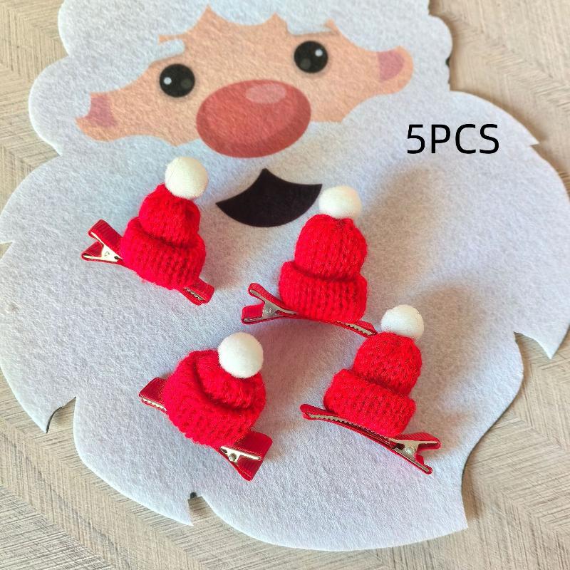 5pcs Headwear Christmas Hat Hairpin Hair Accessories Christmas Decor Knitted Christmas Hat Clip Mini Festival Barrettes