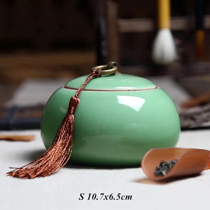 Celadon Tea Caddies Ceramic Canister Creative Sugar Tank Spice Jar Porcelain Sealed Cans Storage Bottle Kitchen Food Container