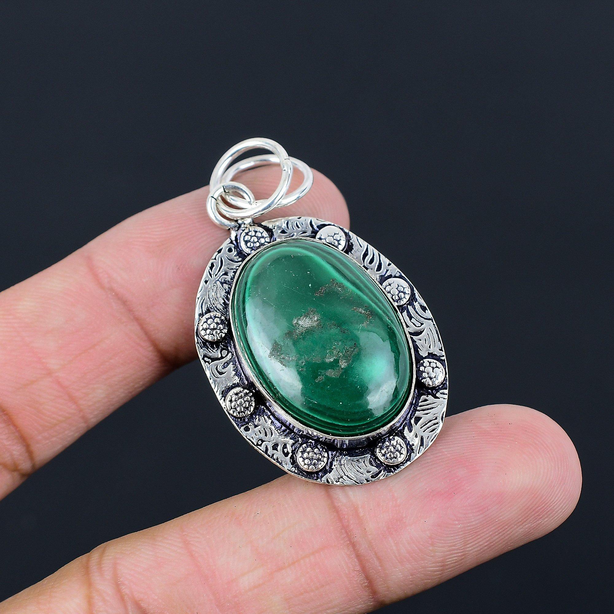 Malachite Gemstone Anniversary Daughter Bezel Pendant Jewelry Sterling Silver