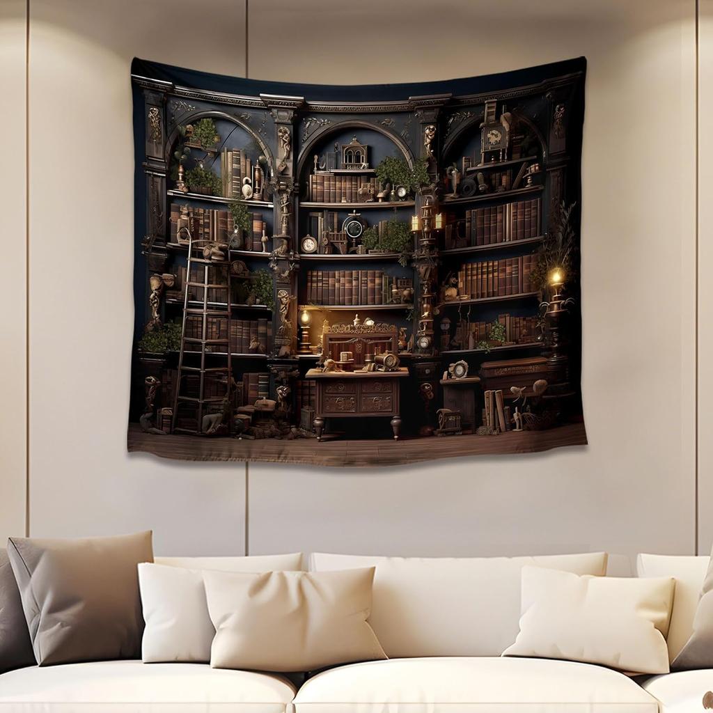 Bookshelf Tapestry Fairy Tale Forest Academic Tapestry Wall Hanging Fantasy Witch Backdrop for Bedroom Living Room Decor