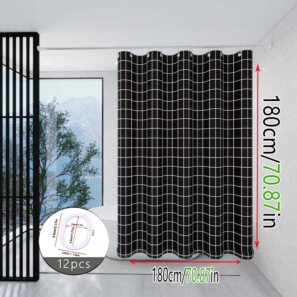 Modern Black And White Grid Shower Curtain Minimalist Bathroom Design Waterproof Bath Linen Geometric Pattern Decor