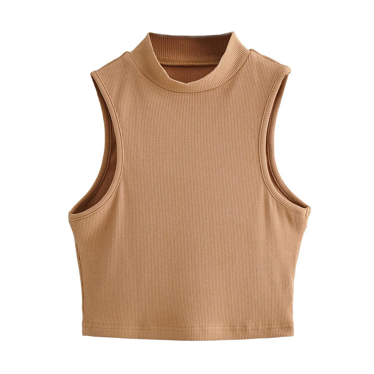 

Европейский и американский стиль, кроп-топ без рукавов - Женский летний жилет с полувысоким воротником L хаки