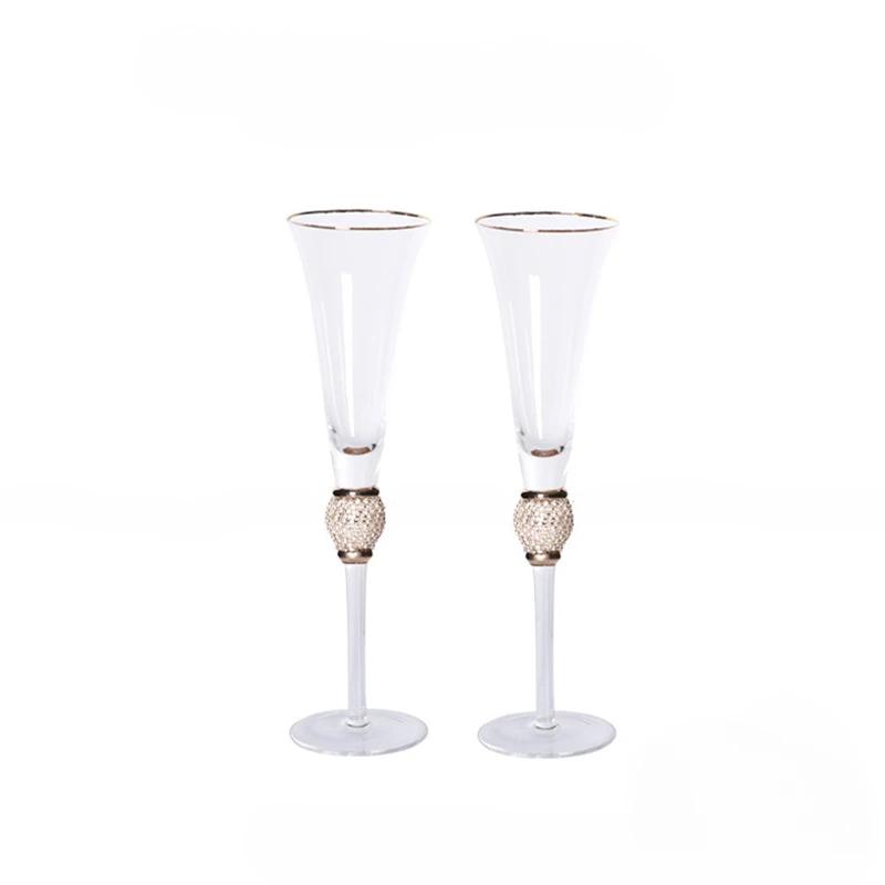 

2pcs Crystal Wine Glass Extreme Luxury Wedding Party Glassware Drink Red Wine Goblet With Gold Rim Diamond Cocktail ChampagneCup 180-600ML