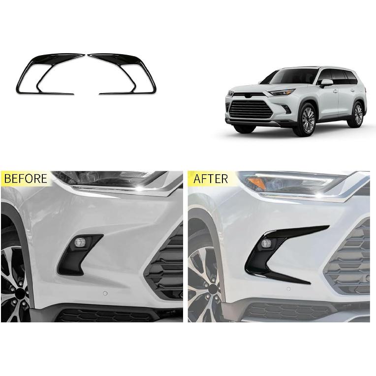 Car Accessories Compatible with Toyota New Grand Highlander 2024 2025 2026 Exterior Front Fog Light Lamp Cover Trim ABS 2PCS(Glossy Black Style)