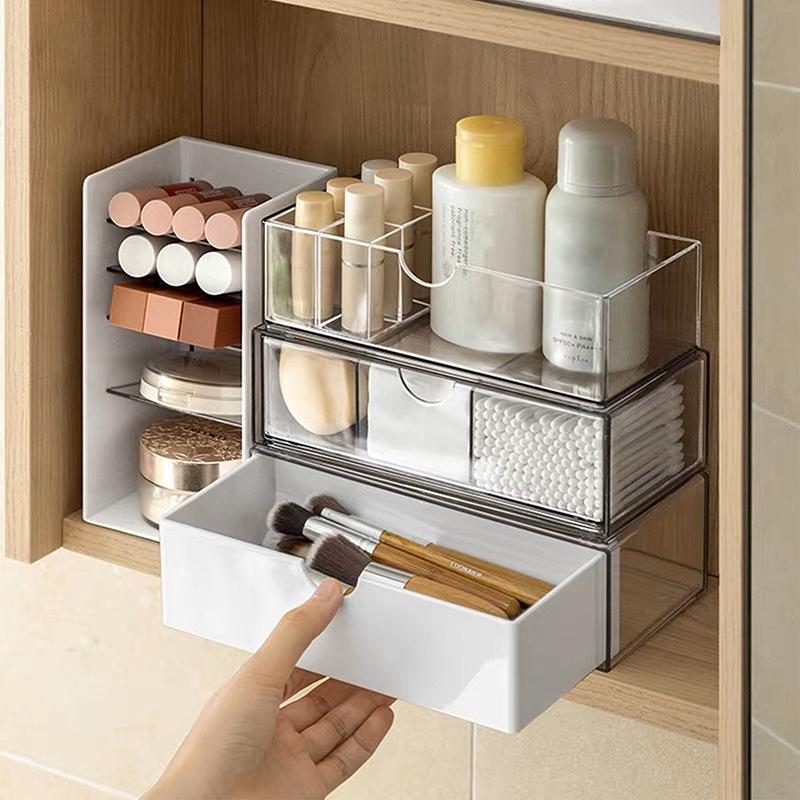 Szafka z lustrem Pudełko do przechowywania, Stojak do przechowywania kosmetyków i szminek, Organizacja na biurko w łazience, Wielowarstwowe pudełko do przechowywania typu szufladowego