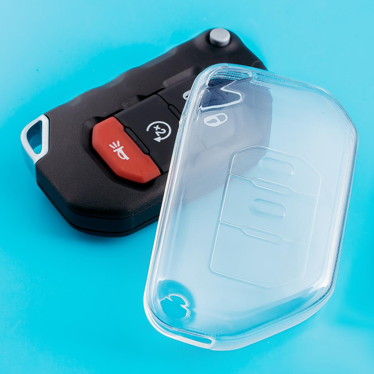 

Slim Car Key Fob Case Cover Keychain For 2018-2025 Jeep Wrangler JL Gladiator JT Accessories Black Transparent