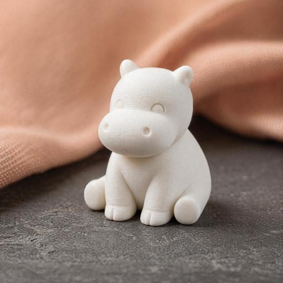 Compact Hippo Sculpture 3D Printed Hippopotamus Statue, Mini Size Desktop Decoration, Solid White Accessory Matte Finish Figurine for Home Office