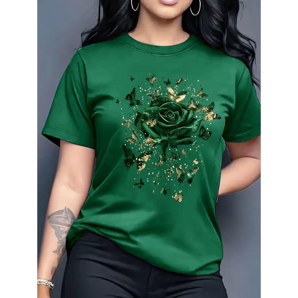 Ladies' casual short sleeved round neck T-shirt
