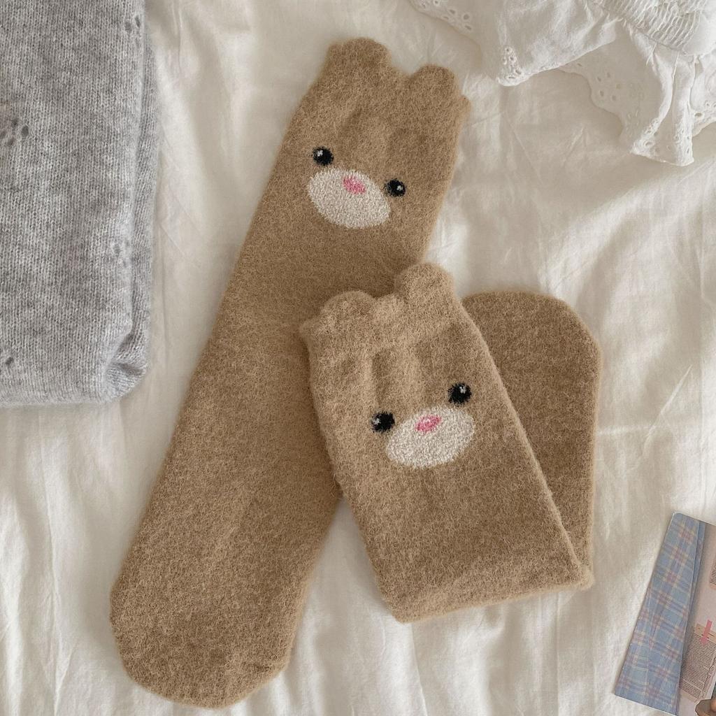 Damen Herbst und Winter Verdickt Warm Einfach Lässig Alles Süß Cartoon Einfarbig in Socken