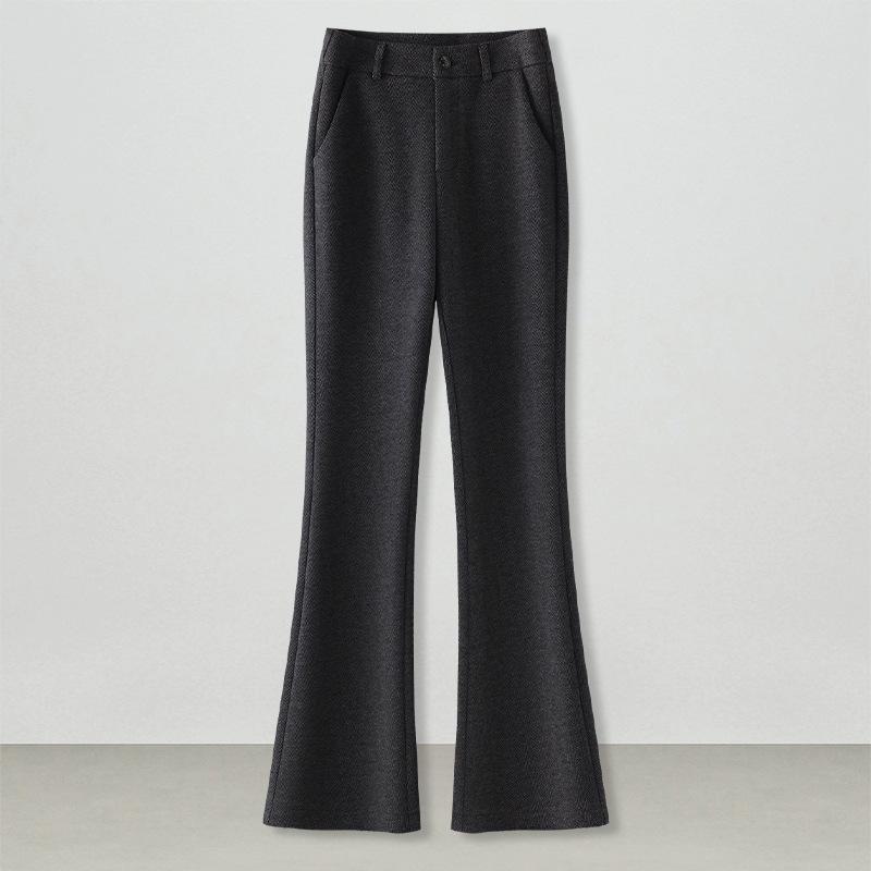Wool Flannel Women s High-Waisted Micro-Flare Pants, 2025 Winter Slim Fit, Versatile Style L