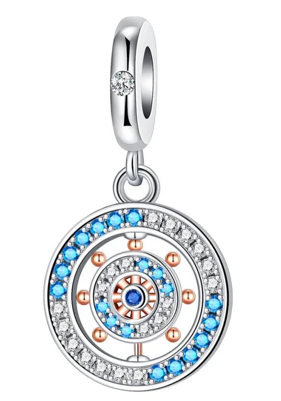 Copper Full Diamond Charm Bead Charms Colorful Heart Blooming Rose Round Bead Charms Pendant Compatible With Authentic Bracelets Necklaces Jewellery