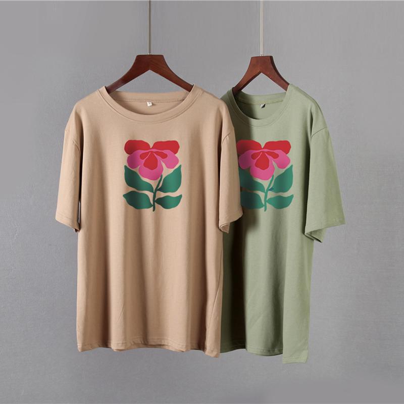 Hirsionsan Harajuku Blommig T-shirt Dam Sommar Chic Goth Kläder Abstrakt handritad grafisk T-shirt Lösa bomull Damöverdelar