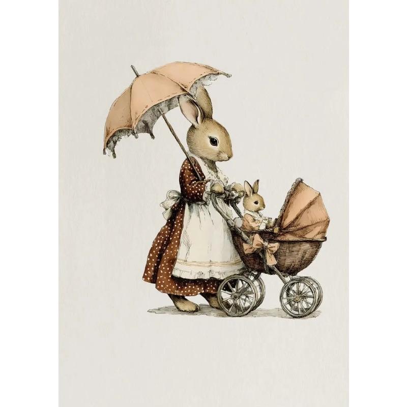 

Vintage Style Easter Rabbit Posters Frameless Prints Canvas Painting Wall Art Pictures Home Room Antique Nursery Decoration 21X30CMNo Framed