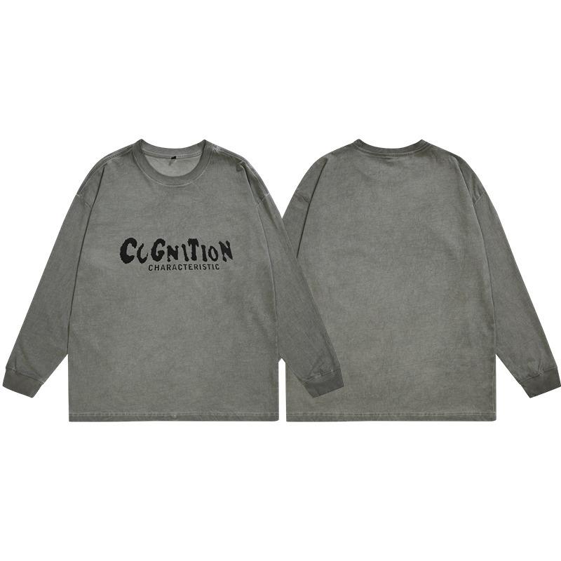 Fat Crew Neck American Vintage Pattern Printed Men's T-Shirt--Lightweight and wrinkle-resistant, versatile commuter long-sleeved sweater