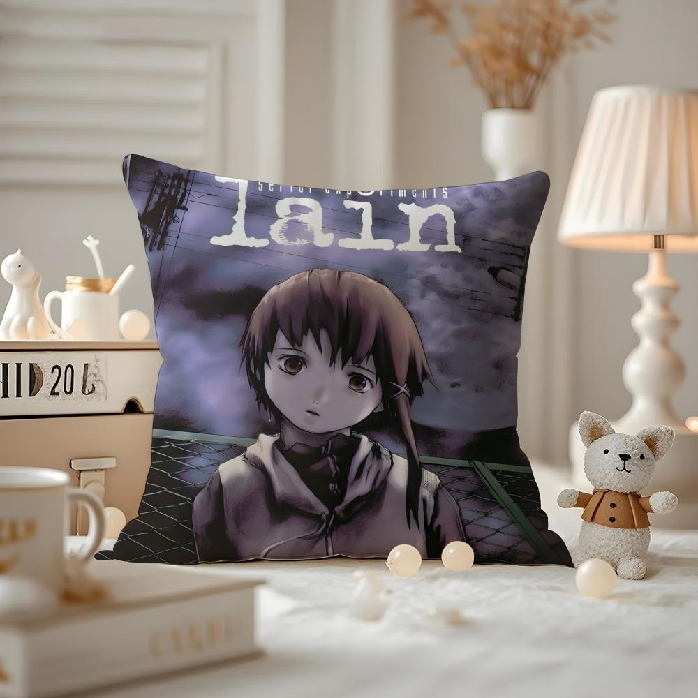 Anime EExperiments LLain Kissenbezug Milbendichter Kissenbezug Versteckter Reißverschluss seidiger kurzer Plüsch Sofakissenbezug