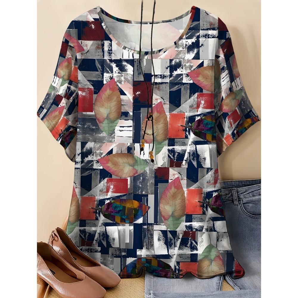 Fashionable loose women's T-shirt, printed casual women's top, summer clothing