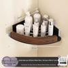 Walnut Corner Bathroom Shelf for Cosmetics, No-Drill Triangle Stand.