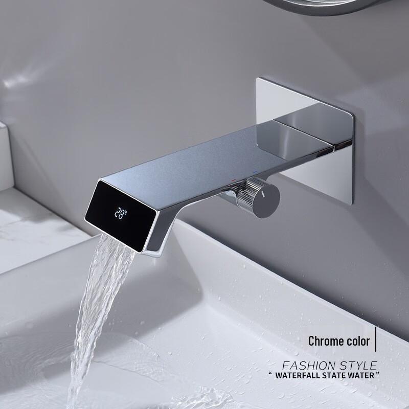 Digital Display Wall-Mounted Waterfall Basin Faucet
