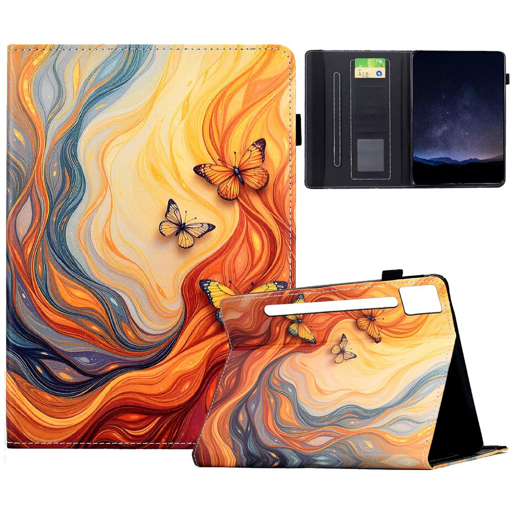 For Lenovo Idea Tab Pro/Tab P12 Pro Gen 2 Leather Case Pattern Print Card Slots Stand Auto Sleep Wake Tablet Cover
