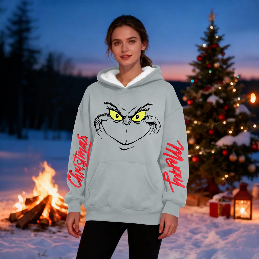 Women's Casual Fashion Plus Velvet Thickened Christmas Print Hooded Sweatshirt