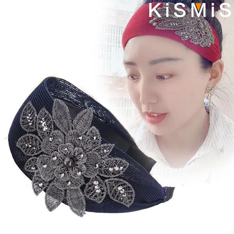 Fashion Big Flower Cotton Print Broad Brim Hair Hoop Breathable Simple Anti-skidding Headband 5 Color Options