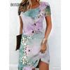 Women's Casual Floral Print Mini Dress Vintage O-neck Short Sleeve Fashionable Boho Casual Dresses