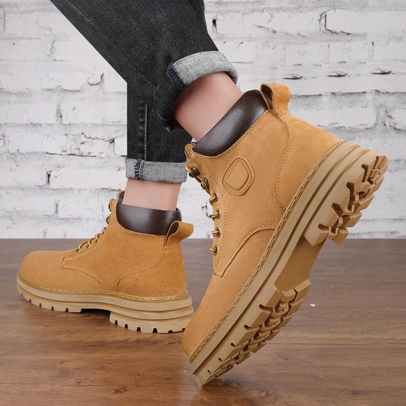 Fashion Warm Plush Fur Winter Botas High Top Mens Suede Leather Motorcycle Boots Non-Slip Lace-Up Outdoor Shoes New Arrival Basic Boots