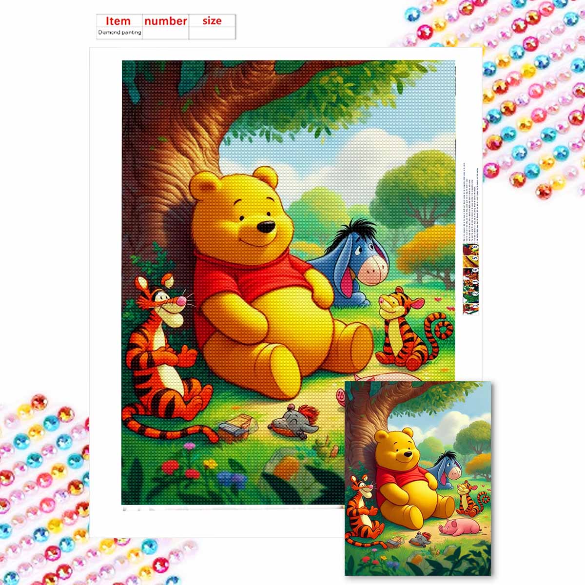 

Полная круглая алмазная живопись Винни Пух отдыхает под деревом Искусство Стразы Картина Мозаика DIY 5D Вышивка крестом Домашнее украшение Round 20x30cm