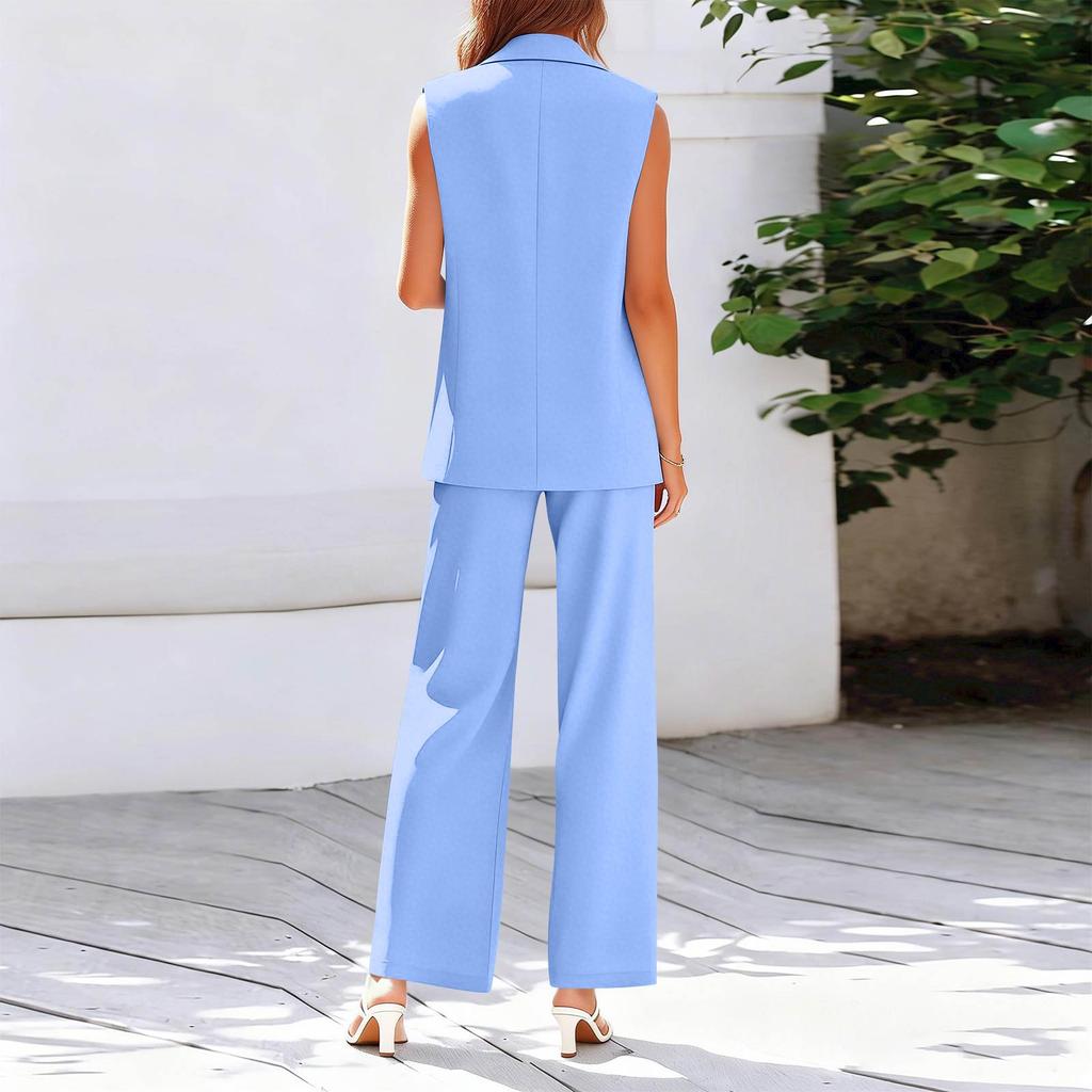 Women's 2-Piece Fashionable Casual Loose Fit Sleeveless Button Front Pantsuit