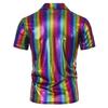 Summer Men's Short Sleeve Polo Shirt Shiny Metallic Streetwear Lapel T-shirts Men Gold Stage Costume Disco Party NightClub Tops