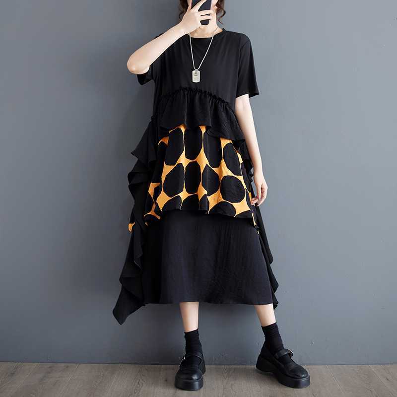 

Летнее платье Платье средней длины с короткими рукавами one size жёлтый