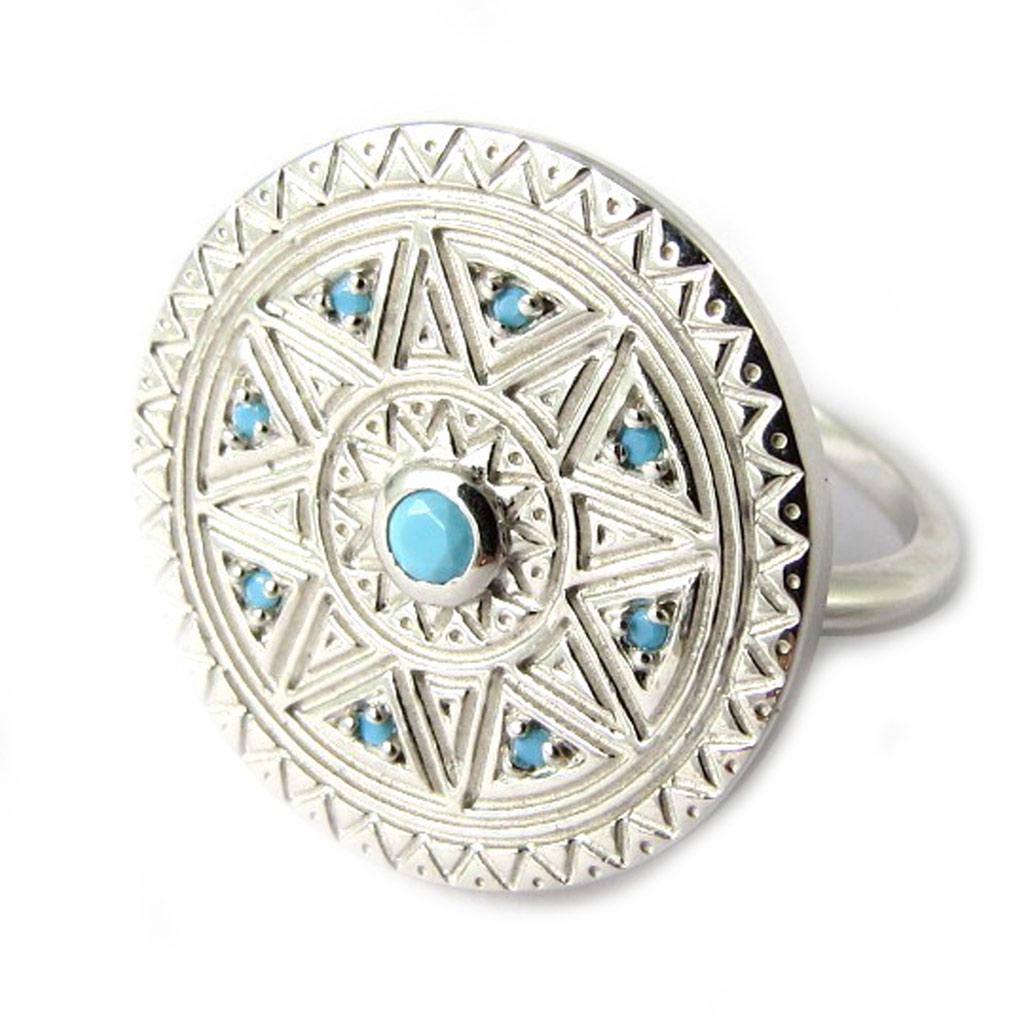 Bague Argent 'Navajos' turquoise argenté (rhodié) - 21 mm