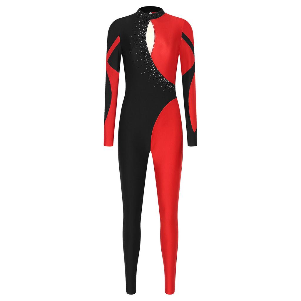 Top De Danse Femme Asymétrique Une épaule - En Polyester Et Strass, Manches Longues - Pour Patinage, Gymnastique, Spectacle